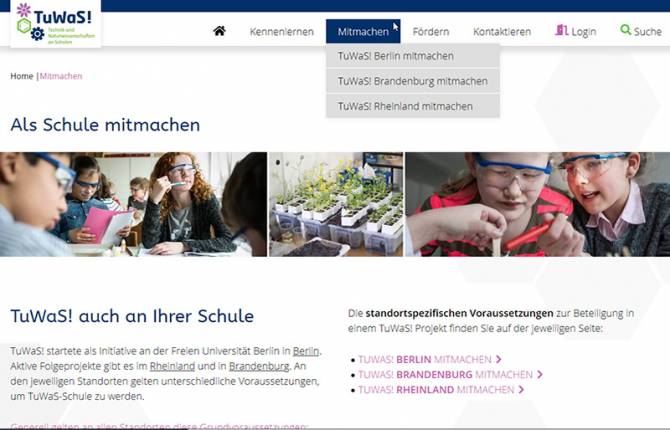 TuWaS! Website Unterseite